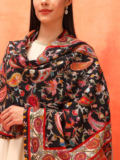 Dhiyona PA Naqqashi Pure Wool Kalamkari Paisley Embroidered Shawl