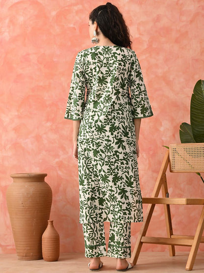 Dhiyona SN Women's Floral Printed Pure Cotton A-Line Kurta & Palazzo