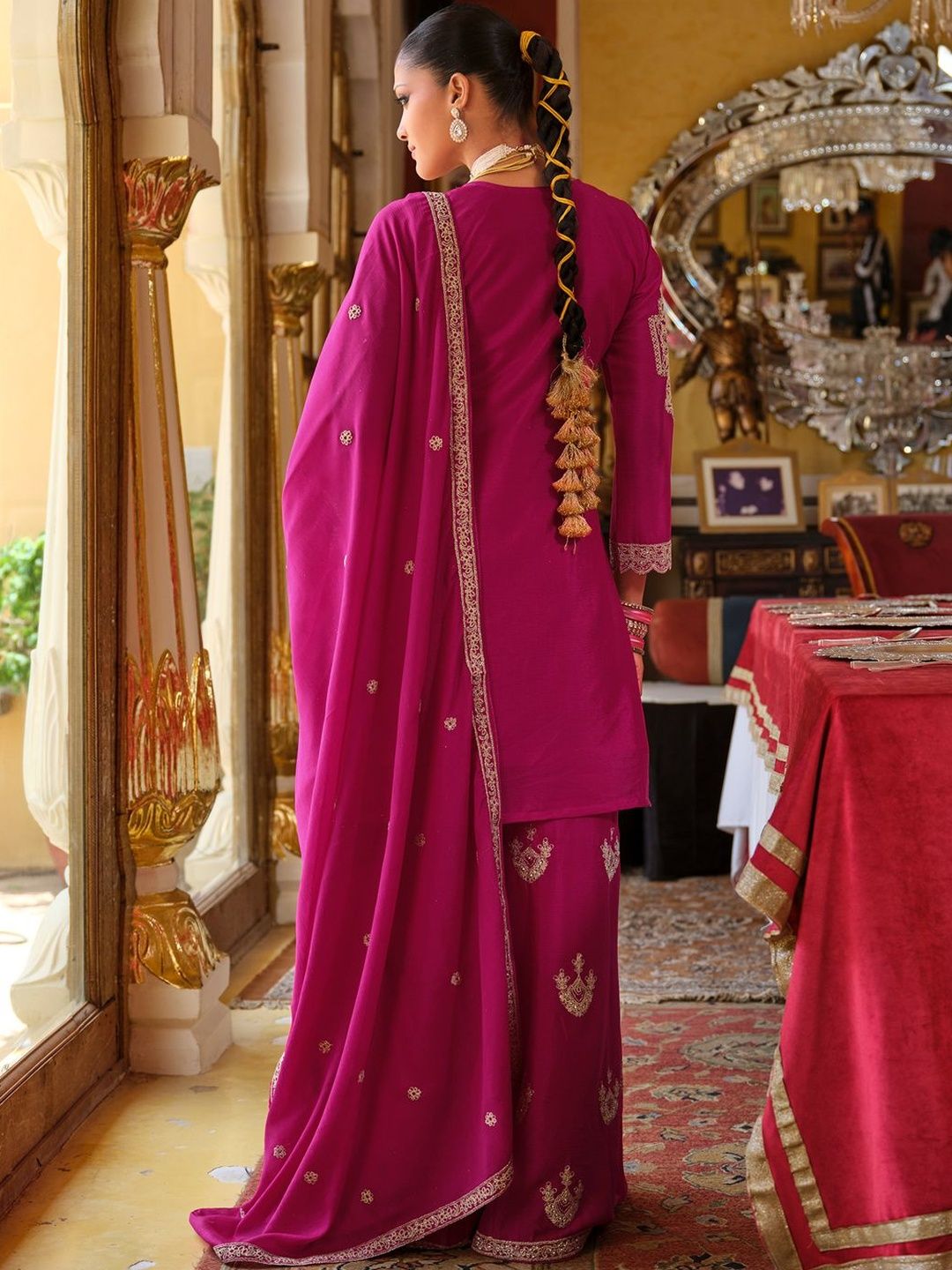 Women Ethnic Motifs Embroidered Kurta with Palazzo & Dupatta