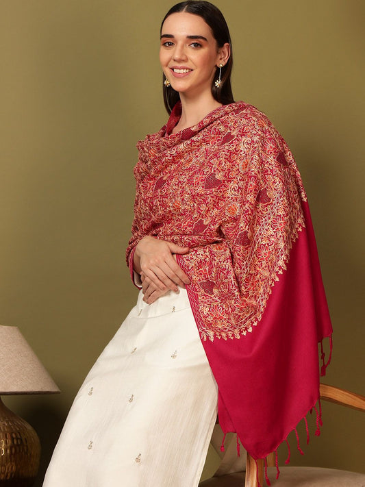 Dhiyona PA Hunar Floral Nalki Embroidered Woolen Shawl