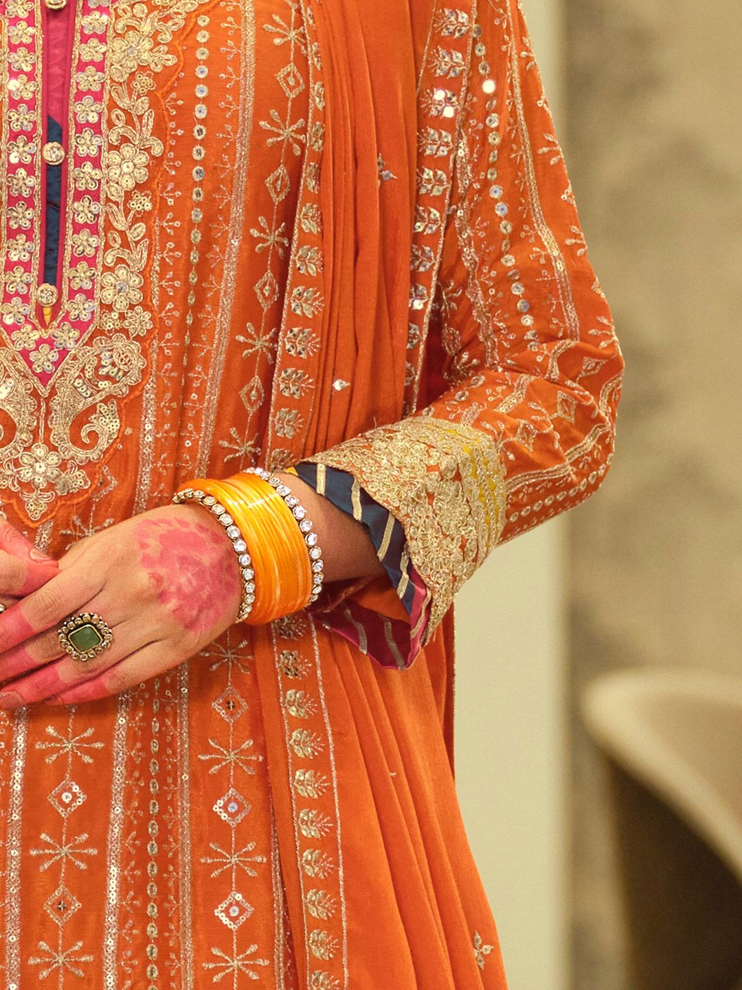 Dhiyona IE Ethnic Motifs Embroidered Sequinned Straight Kurta & Sharara With Dupatta