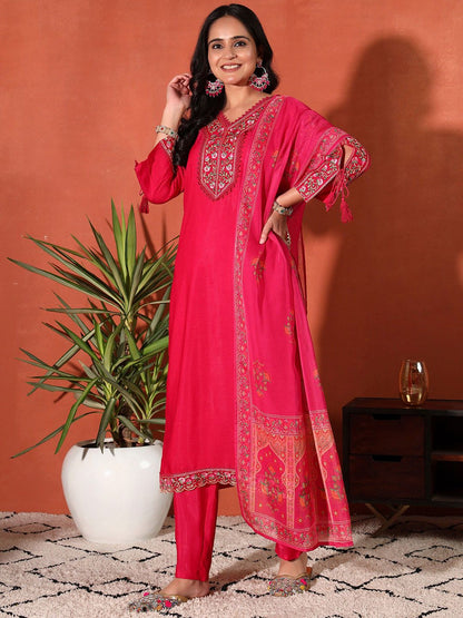 Dhiyona SN Women's Embroidered Straight Kurta With Trouser & Dupatta
