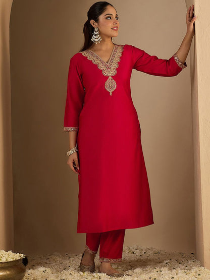 Dhiyona IE Women's Women Ethnic Motifs Embroidered Regular Straight Kurta with Trousers