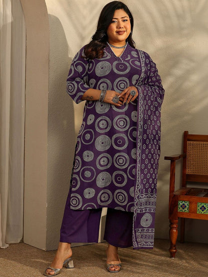 Dhiyona Women's Plus Size Ethnic Motifs Printed Kurta with Palazzos & Dupatta