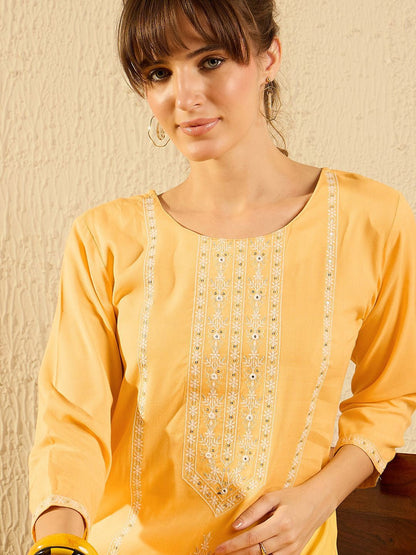 Dhiyona IE Women Floral Embroidered Cold-Shoulder Sleeves Anarkali Kurta