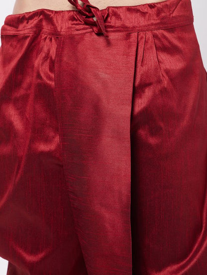 Men's Maroon Silk Blend Straight Kurta and Dhoti Set