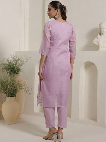 Women Floral Embroidered Round Neck Thread Work Kurta with Trousers & Dupatta