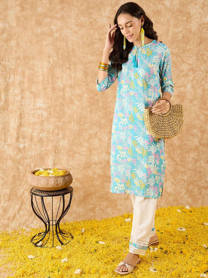 Dhiyona IE Floral Printed Straight Kurta with Trousers