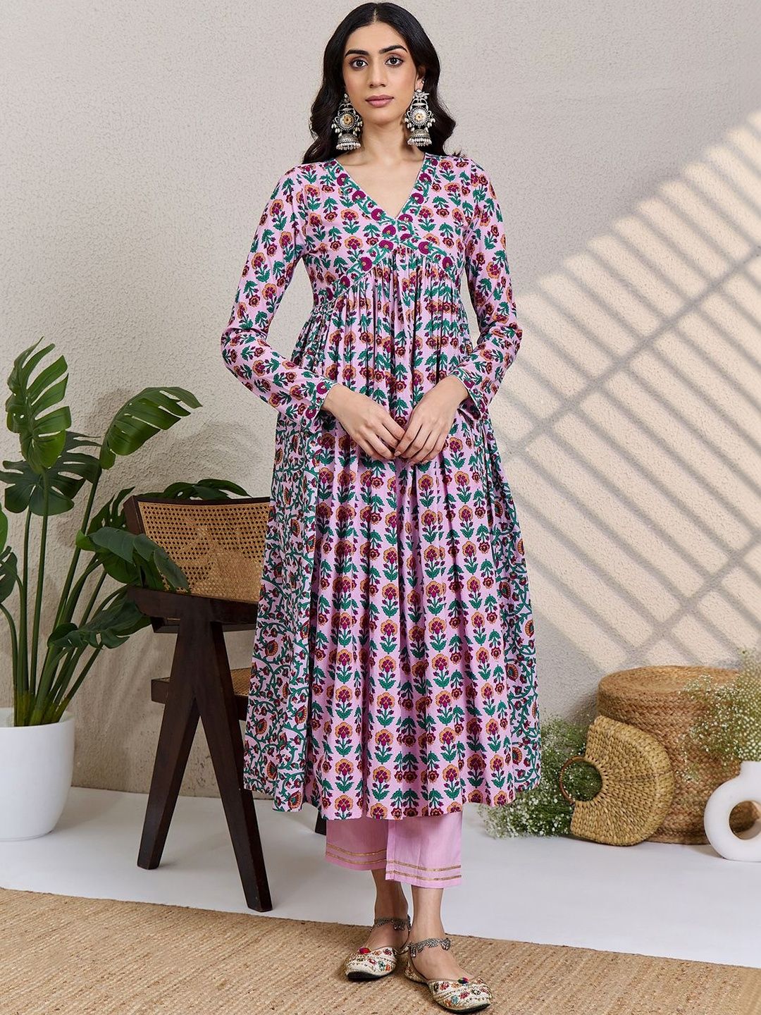 Women Floral Printed Panelled Pure Cotton Kurta with Trousers & With Dupatta