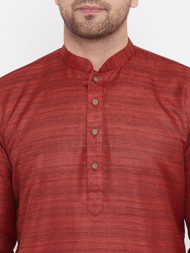 Men's Maroon Silk Blend Straight Kurta Pyjama Set