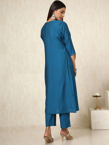 Dhiyona SO Women's Floral Yoke Design Sweetheart Neck Beads Work Straight Kurta With Trouser