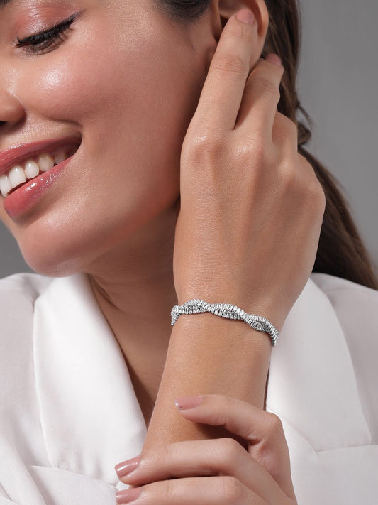 Dhiyona RJ Women's Rhodium Plated Cubic Zicronia Studded Premium Adjustable Bracelet