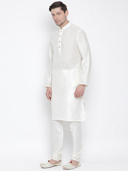 Men's Cream Silk Blend Straight Kurta Pyjama Set
