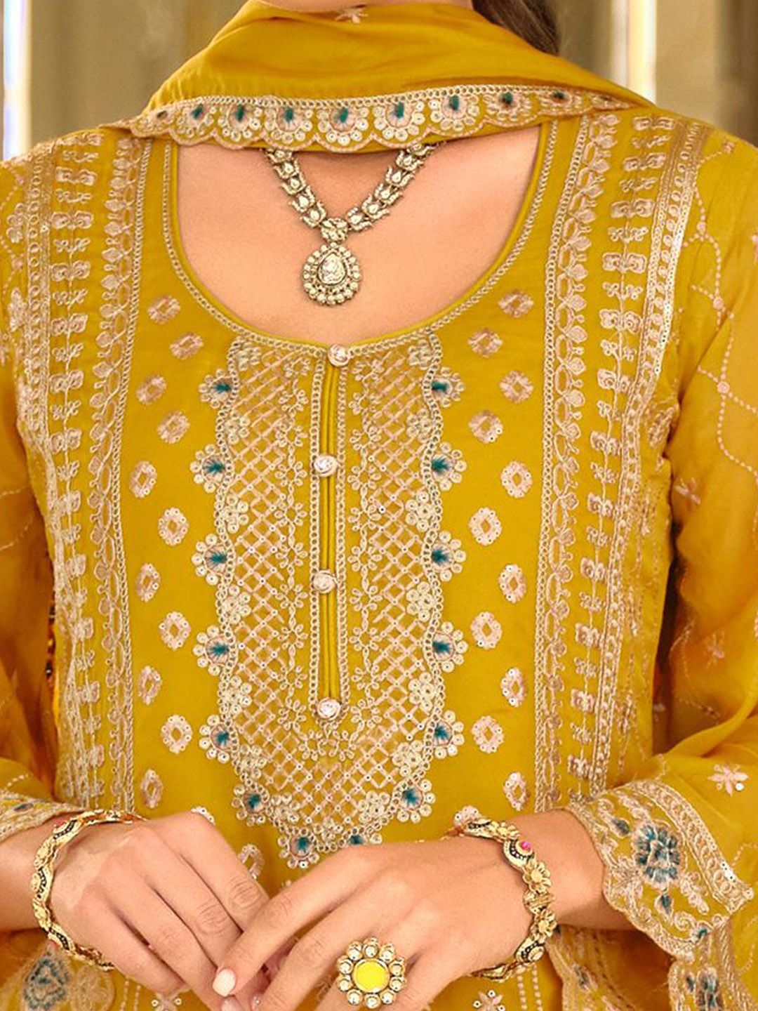 Adults-Women Woven Design Embroidered Kurta with Trousers & Dupatta