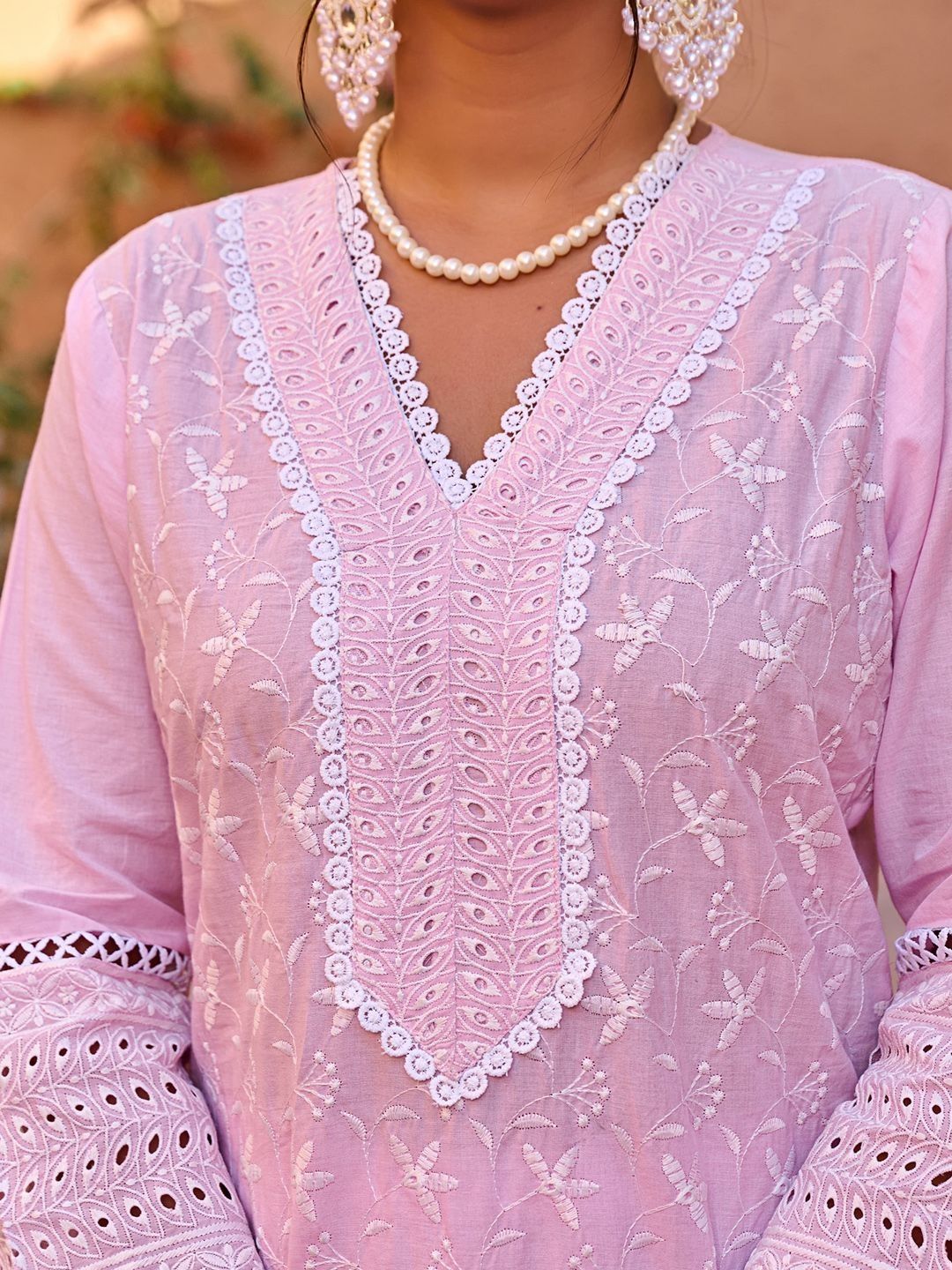 Women Ethnic Motifs Embroidered Regular Chikankari Pure Cotton Kurta with Trousers & With Dupatta