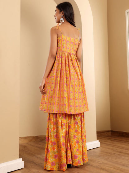 Dhiyona VA Women'sFloral Printed A-Line Kurta With Sharara And Dupatta