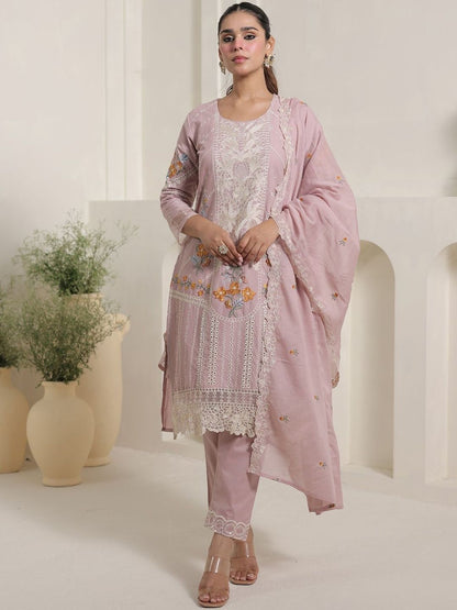 Women Floral Embroidered Sequinned Pure Cotton Kurta with Trousers & Dupatta