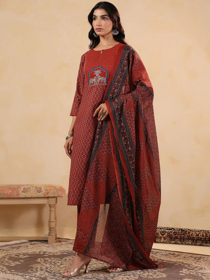 Women Ethnic Motifs Printed Cotton Kurta with Trousers & Dupatta