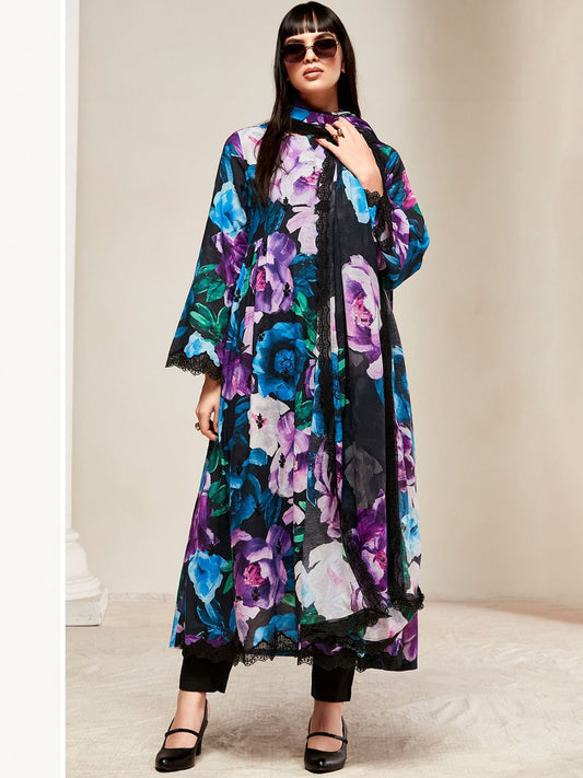 Dhiyona IE Women Floral Embroidered Empire Thread Work Kurta with Trousers & With Dupatta