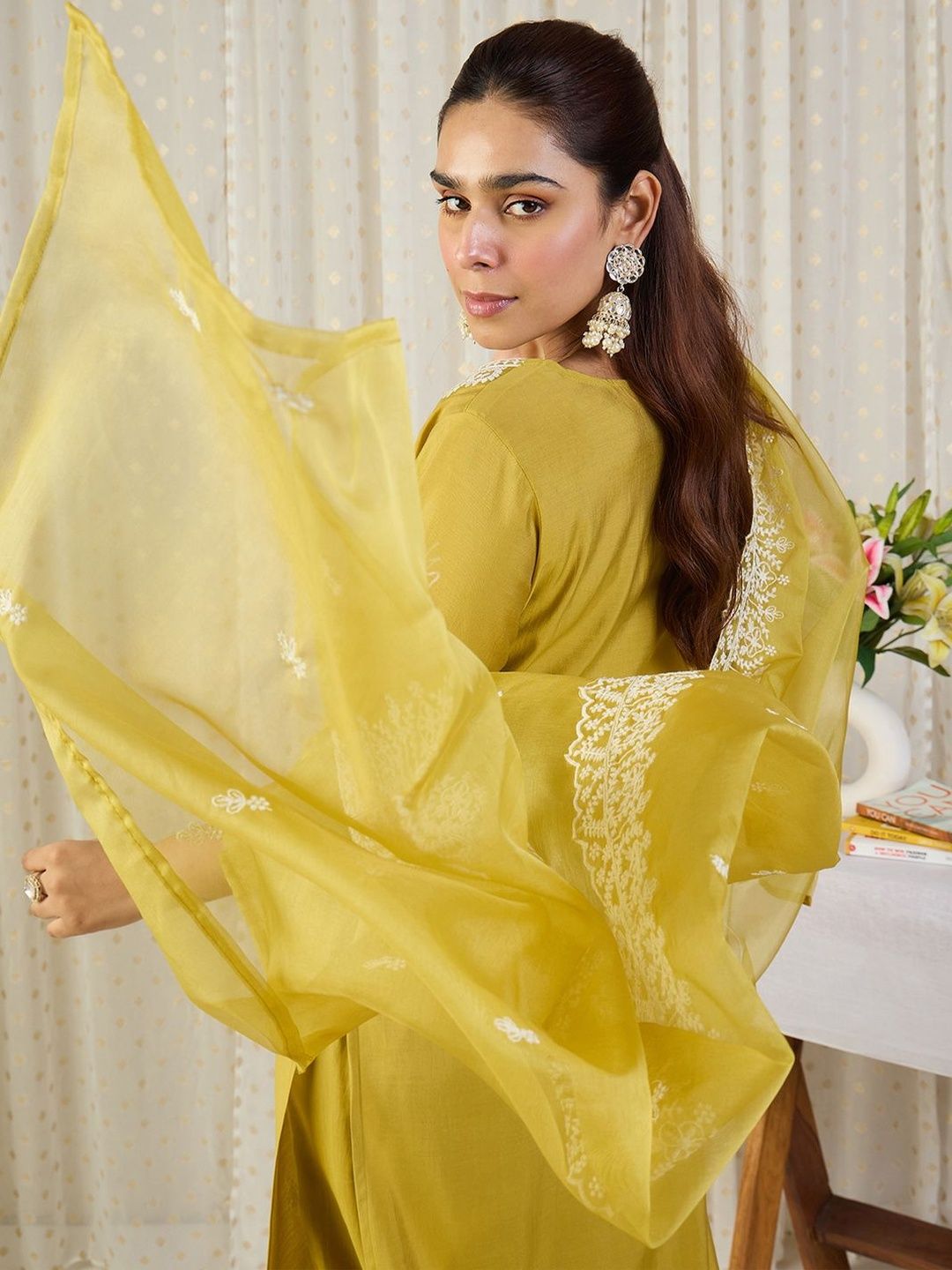 Women Ethnic Motifs Embroidered Regular Kurta with Trousers & With Dupatta