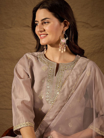 Dhiyona PD Women Women Embroidered Straight Kurta With Trousers & Dupatta