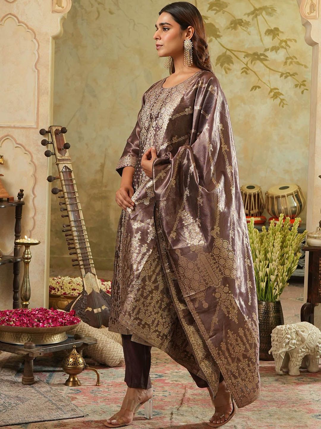 Women Ethnic Motifs Regular Kurta with Trousers & With Dupatta