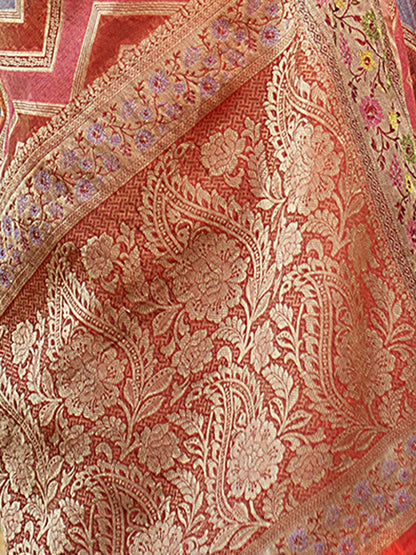 Dhiyona GR Women's Rangkat Safron Orange Leheriya Design Banarasi Organza Saree