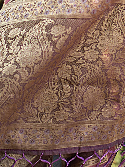 Dhiyona GR Women's Rangkat Purpureus Wine Leheriya Design Banarasi Organza Saree