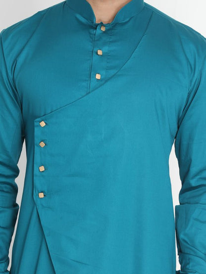 Men's Aqua Silk Blend Straight Kurta Pyjama Set
