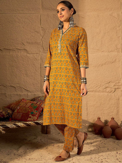 Dhiyona IE Women's Women Printed Straight Kurta Trousers set