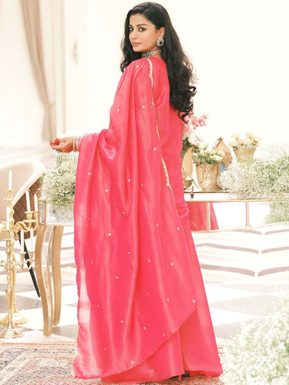 Ethnic Motifs Embroidered V-Neck Thread Work Kurta With Palazzos & Dupatta