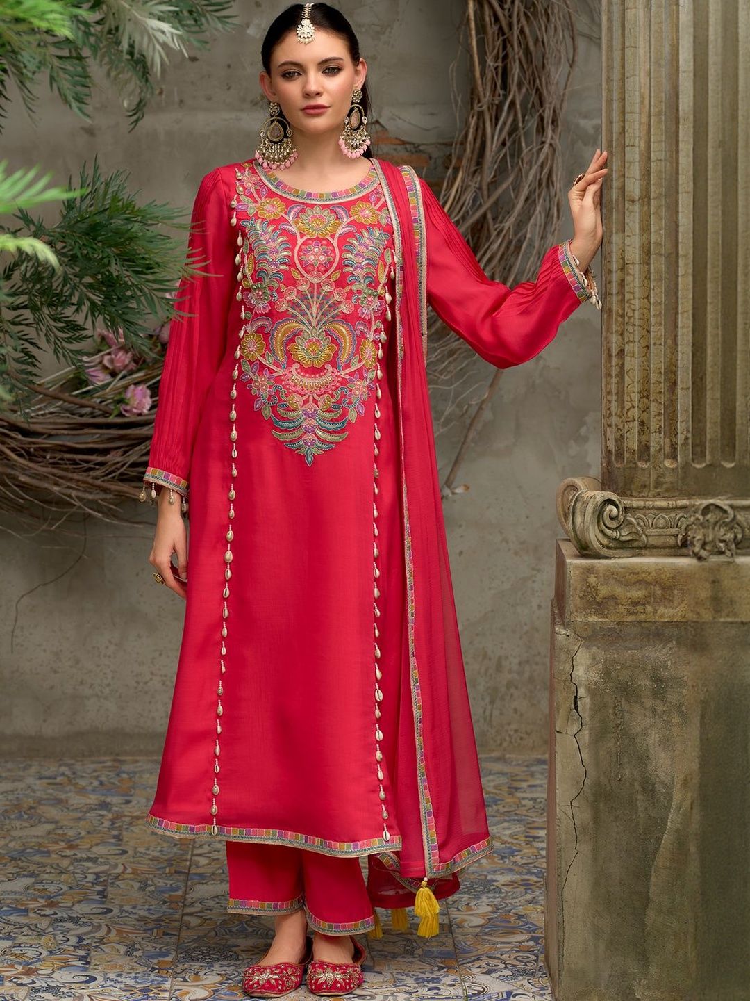 Women Ethnic Motifs Embroidered Kurta with Trousers & Dupatta