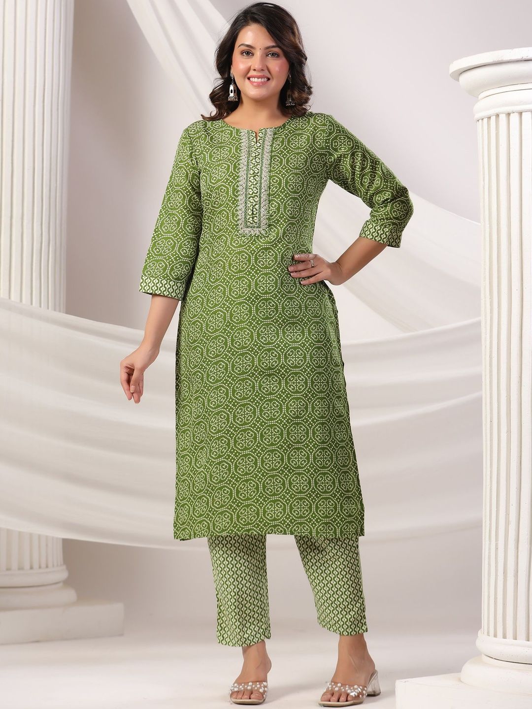 Women Ethnic Motifs Printed Regular Thread Work Pure Cotton Kurta with Trousers & With Dupatta