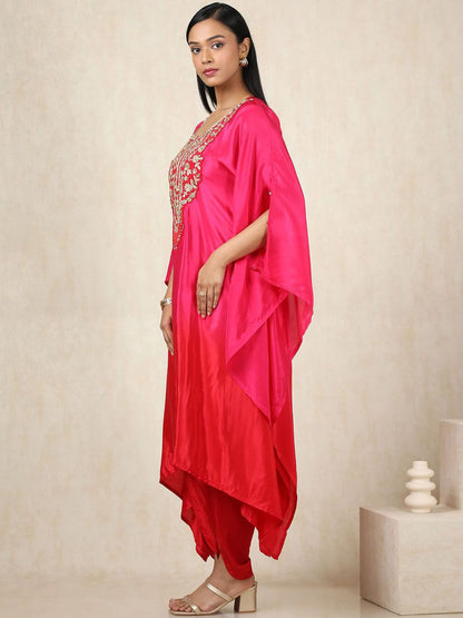 Dhiyona SO Women's Floral Yoke Design Sequinned Silk Crepe Kaftan Kurta With Trouser