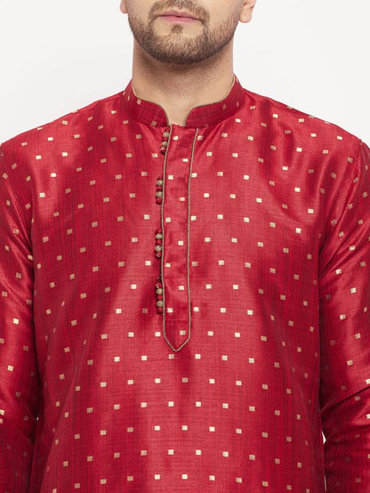 Men's Maroon Silk Blend Straight Kurta Pyjama Set