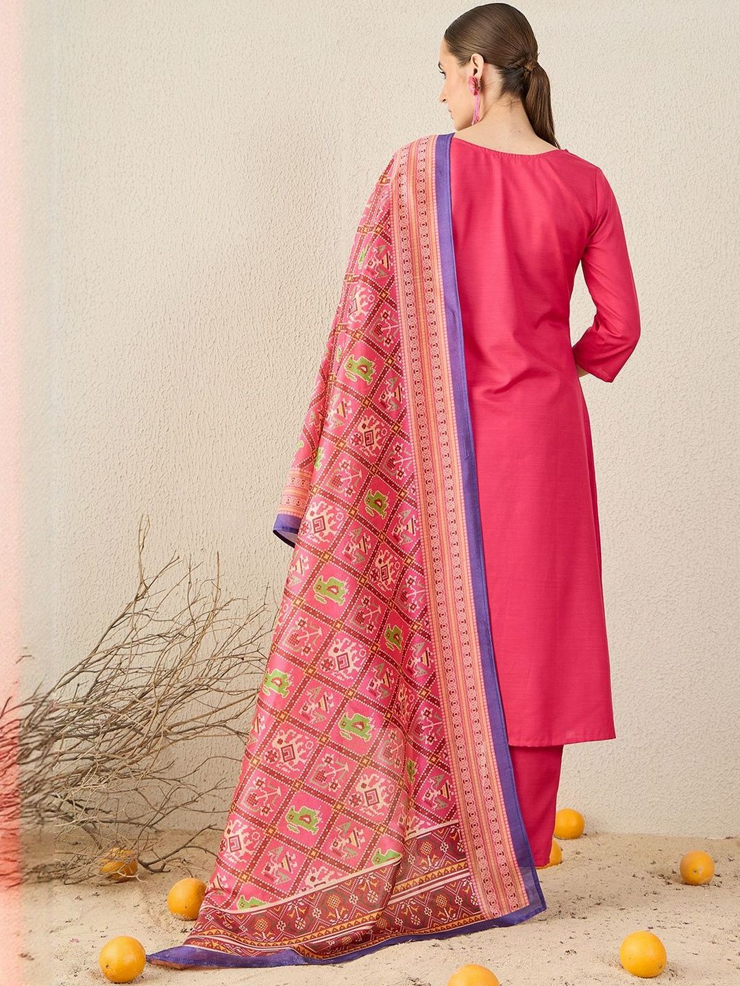 Women Solid A-Line Kurta with Trousers & Dupatta