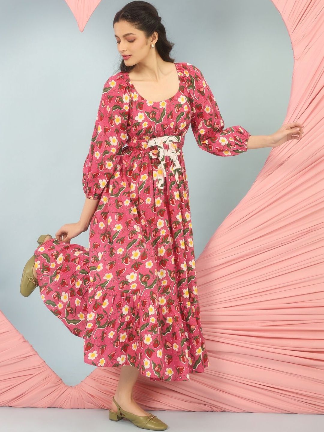 Dhiyona AY Women's Printed Cotton Fit & Flared Ethnic Dresses