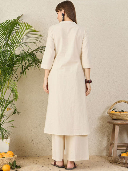 Ethnic Motifs Embroidered A-Line Thread Work Pure Cotton Kurta With Palazzos