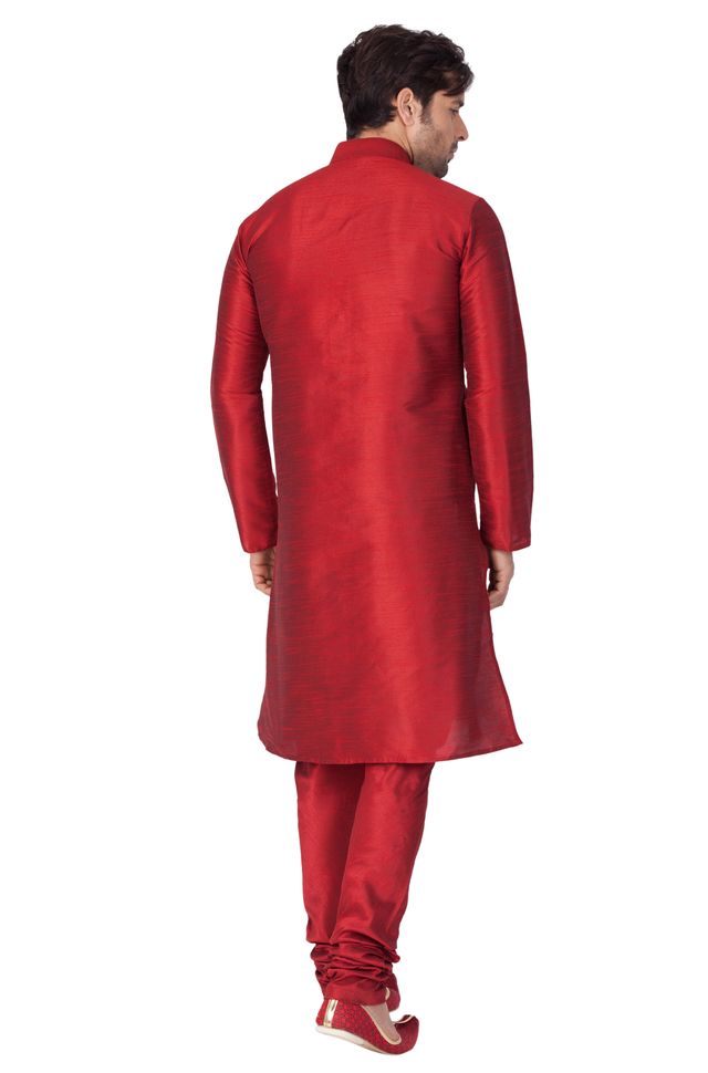 Men's Maroon Silk Blend Straight Kurta Pyjama Set