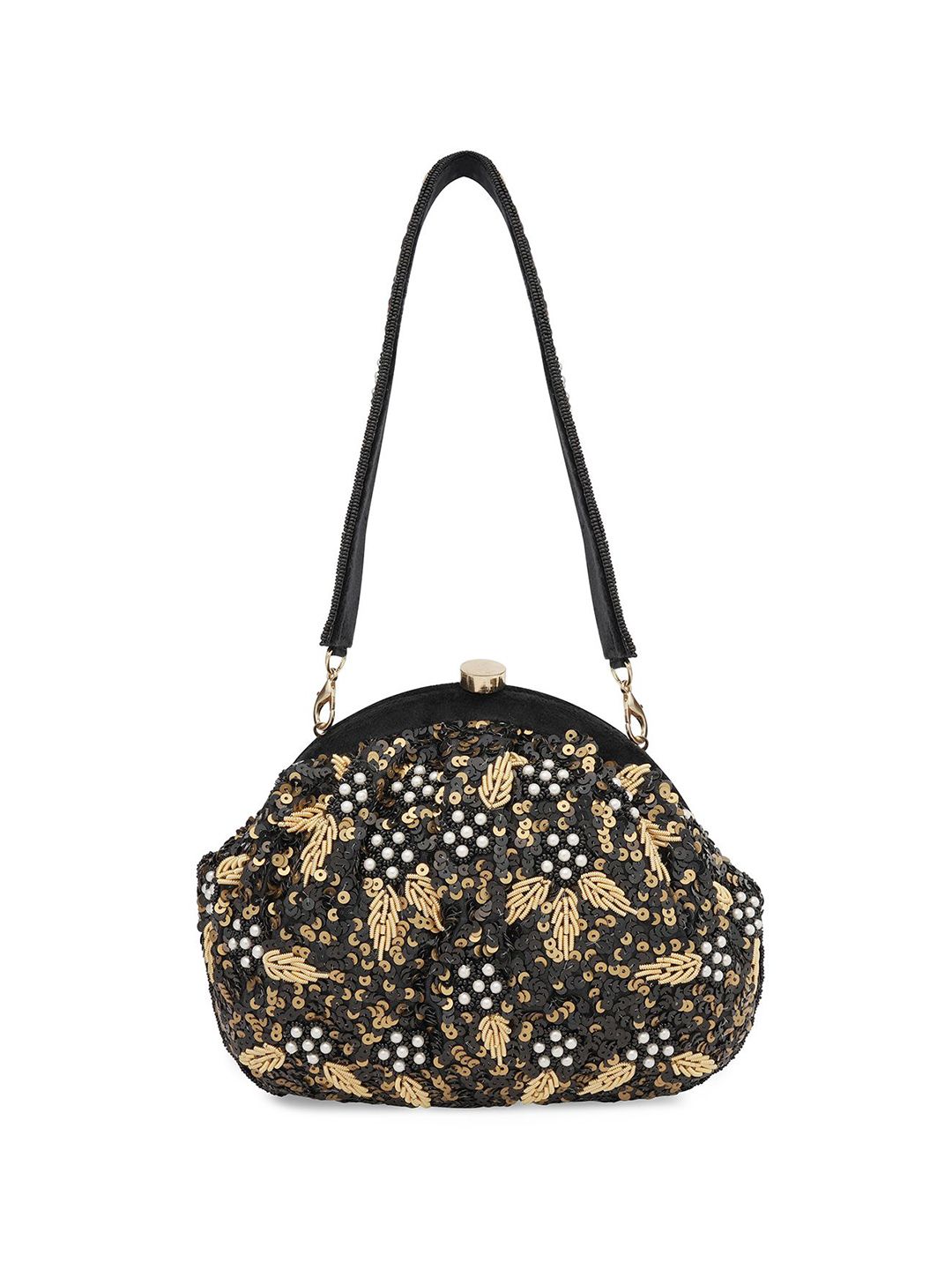 Dhiyona NR Embroidered Embellished Half Moon Clutch