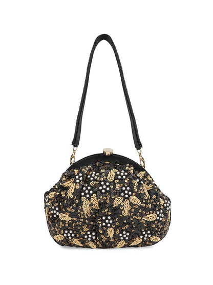 Dhiyona NR Embroidered Embellished Half Moon Clutch