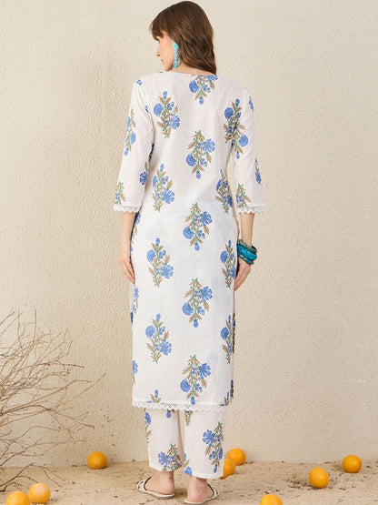 Women Floral Printed Cotton Kurta with Trousers