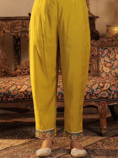 Floral Embroidered Straight Kurta With Trousers & Dupatta