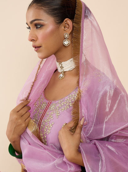 Women Ethnic Motifs Embroidered Regular Kurta with Trousers & With Dupatta