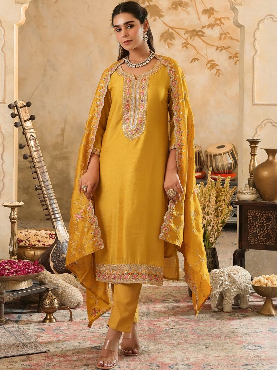 Women Ethnic Motifs Embroidered Regular Thread Work Kurta with Trousers & Dupatta