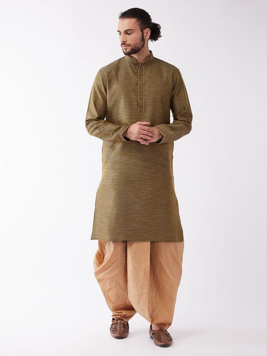 Men's Black Silk Blend Straight Kurta and Dhoti Set