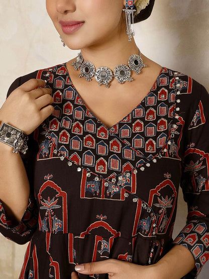 Dhiyona SN Women's Ethnic Motifs Printed Pure Cotton Kurta with Palazzos & With Dupatta