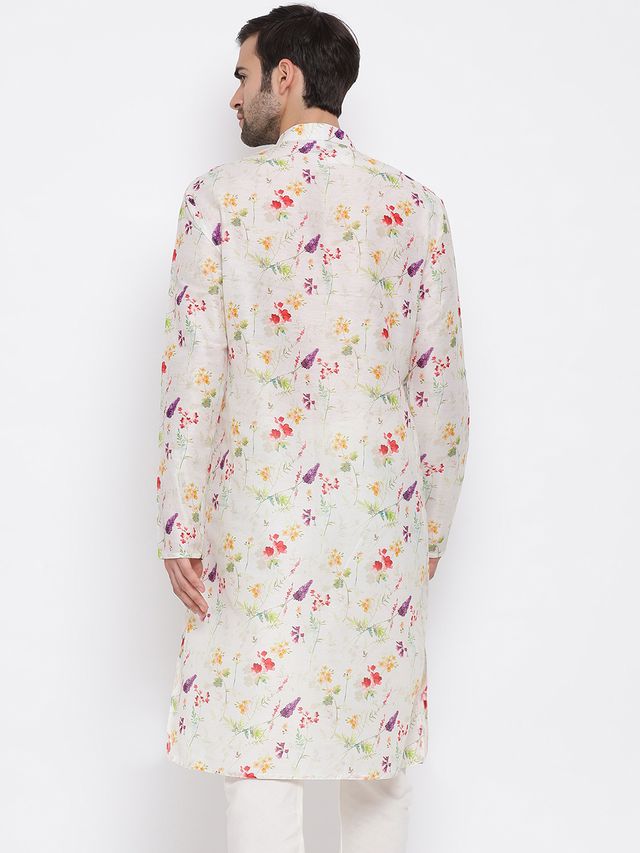 Men's Cream Cotton Blend Straight Kurta