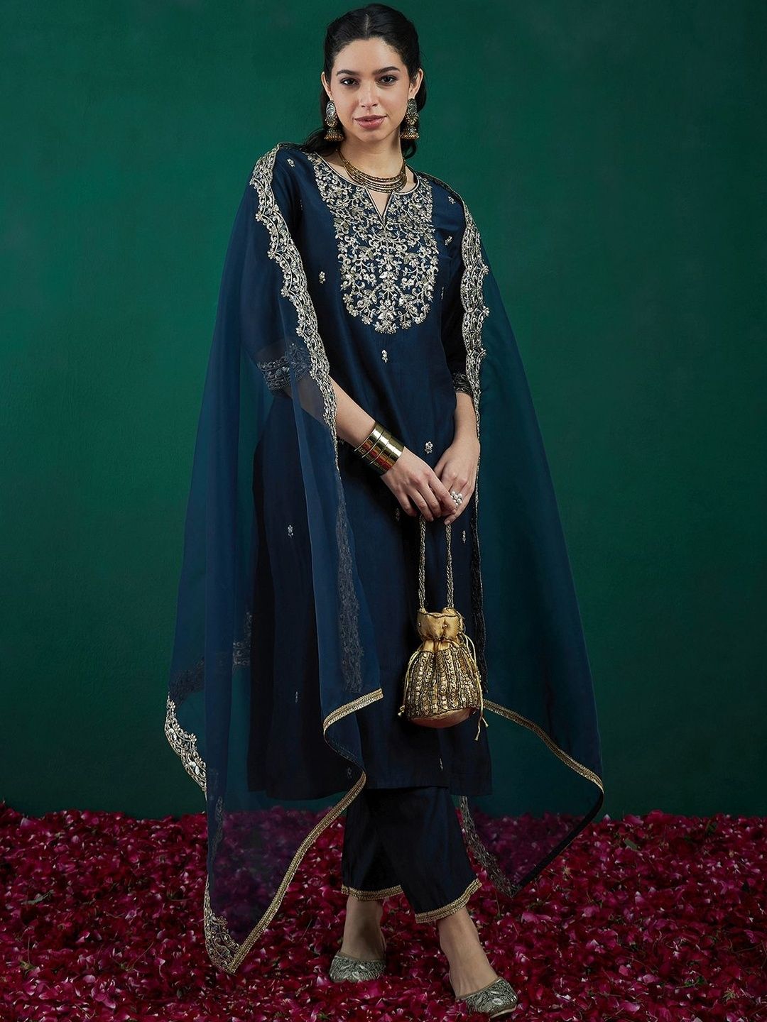 Dhiyona IE Women Ethnic Motifs Embroidered Kurta with Trousers & Dupatta