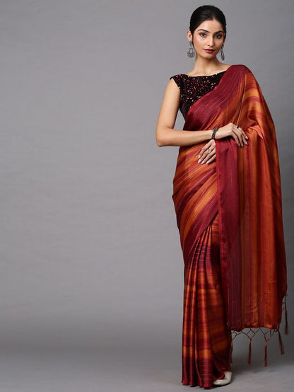 Women's Poly Georgette Rust Solid Designer Saree With Blouse Piece